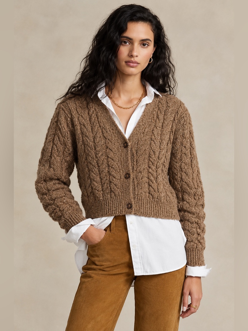 Polo Ralph Lauren Cable Knit Wool Cotton Donegal Cardigan Large